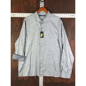 Perry‎ Ellis Dress Shirt Floral & Leaf 100% Cotton Blue Gray Men's 2XL NEW NWT